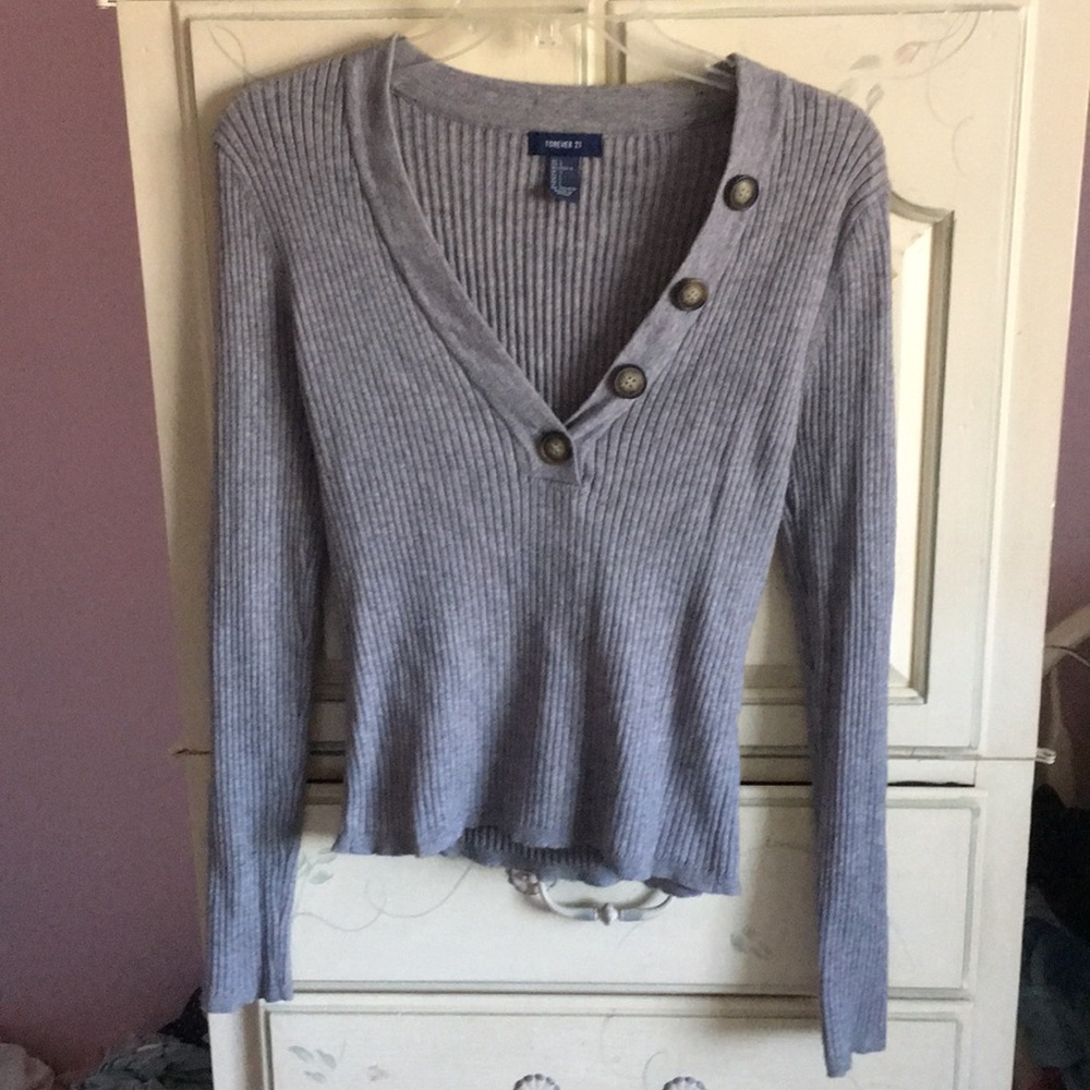 Gray faux-button sweater
